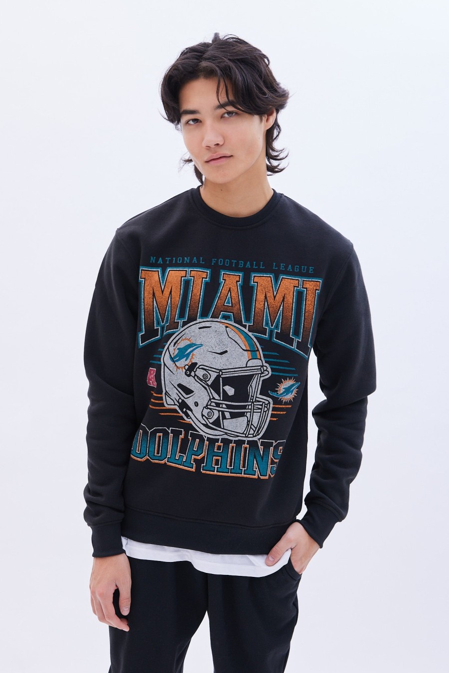 Pour Des Hommes Aéropostale Sweats A Capuche + Sweat-Shirts | Sweat-Shirt Ras Du Cou Graphique Des Dolphins De Miami Noir