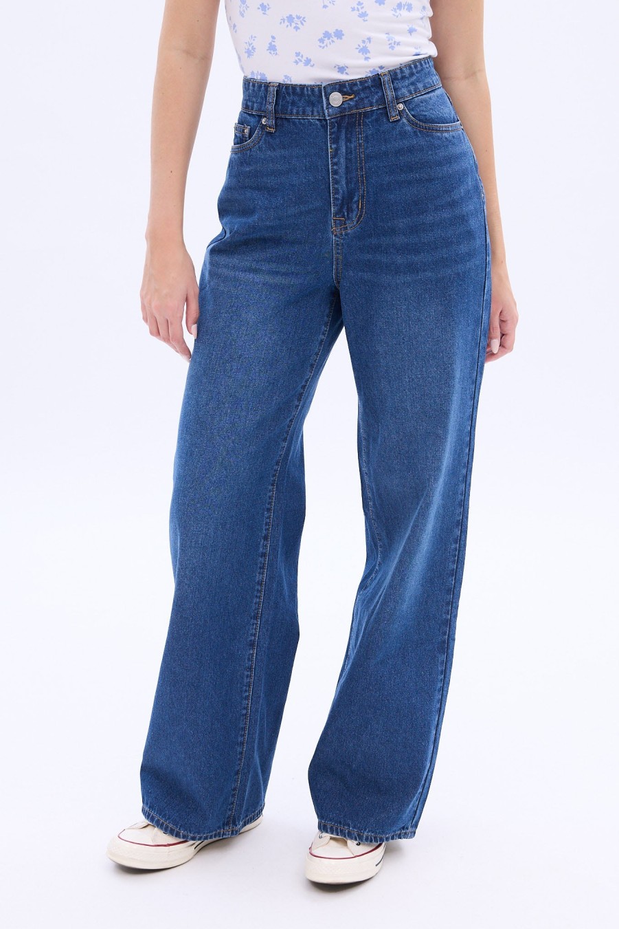 Aux Femmes Notes bleues Jeans | Jean A Jambe Large Et Taille Tres Haute Bleu Denim Fonce