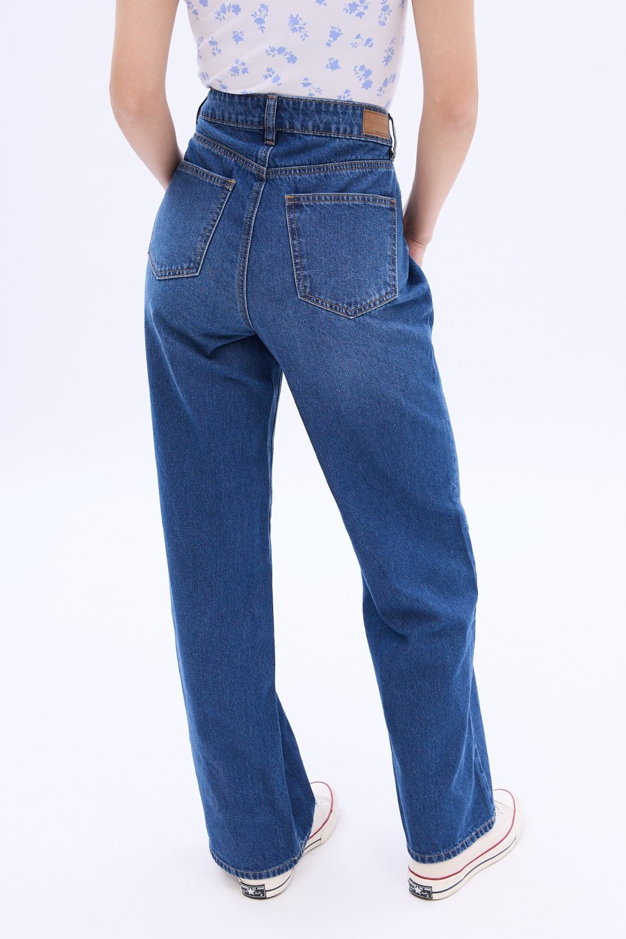 Aux Femmes Notes bleues Jeans | Jean A Jambe Large Et Taille Tres Haute Bleu Denim Fonce