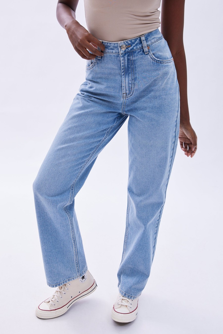 Aux Femmes Aéropostale | Jean Mom Baggy Taille Tres Haute Aero Premium Air Bleu Denim Moyen