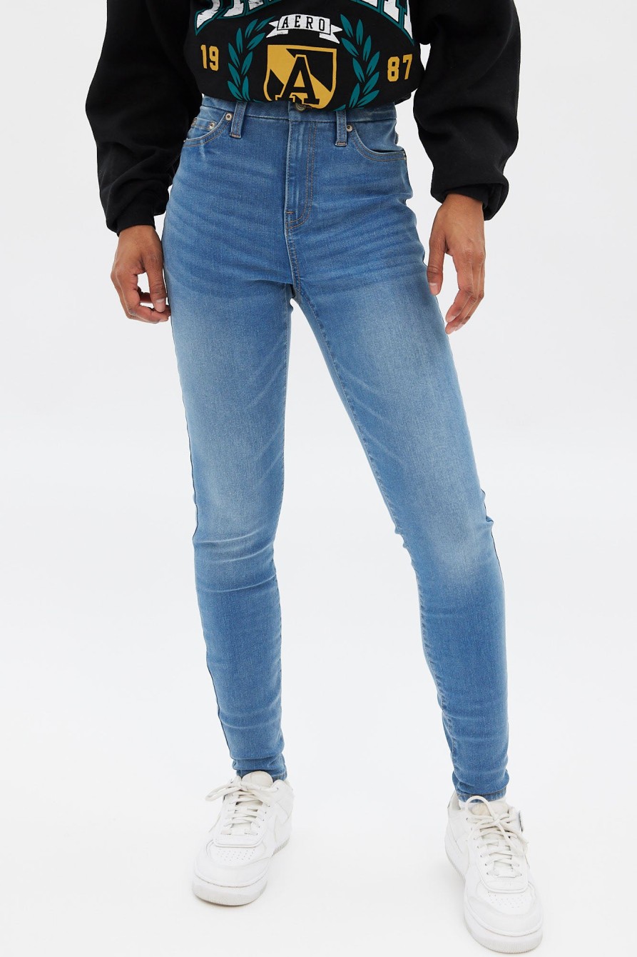 Aux Femmes Aéropostale Jeans | Jegging Courbe Taille Haute Aero Serieusement Extensible Bleu Denim Moyen