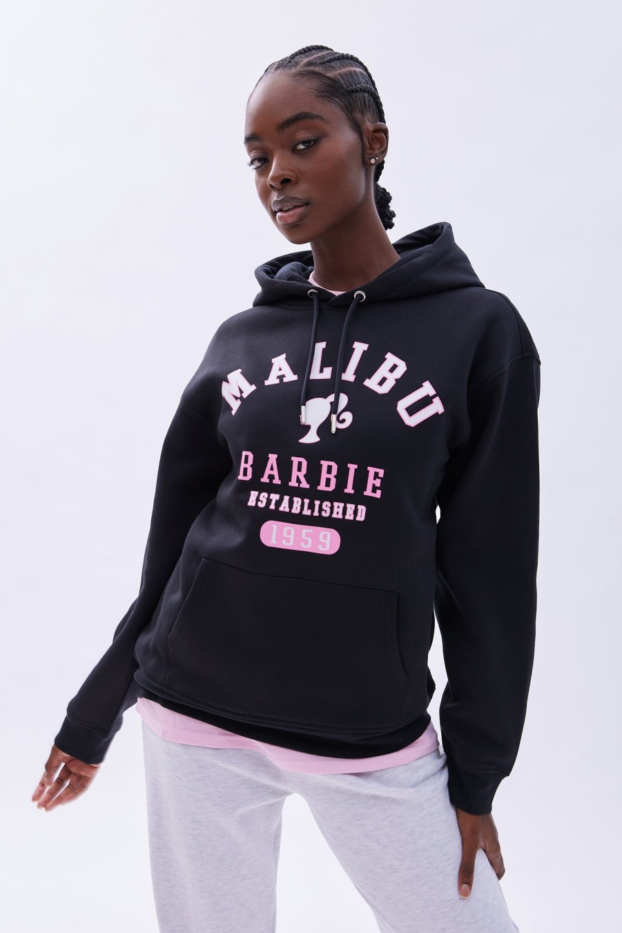 Aux Femmes Aéropostale Sweats A Capuche + Sweat-Shirts | Barbie Malibu - Sweat A Capuche Surdimensionne Avec Motif Graphique Noir