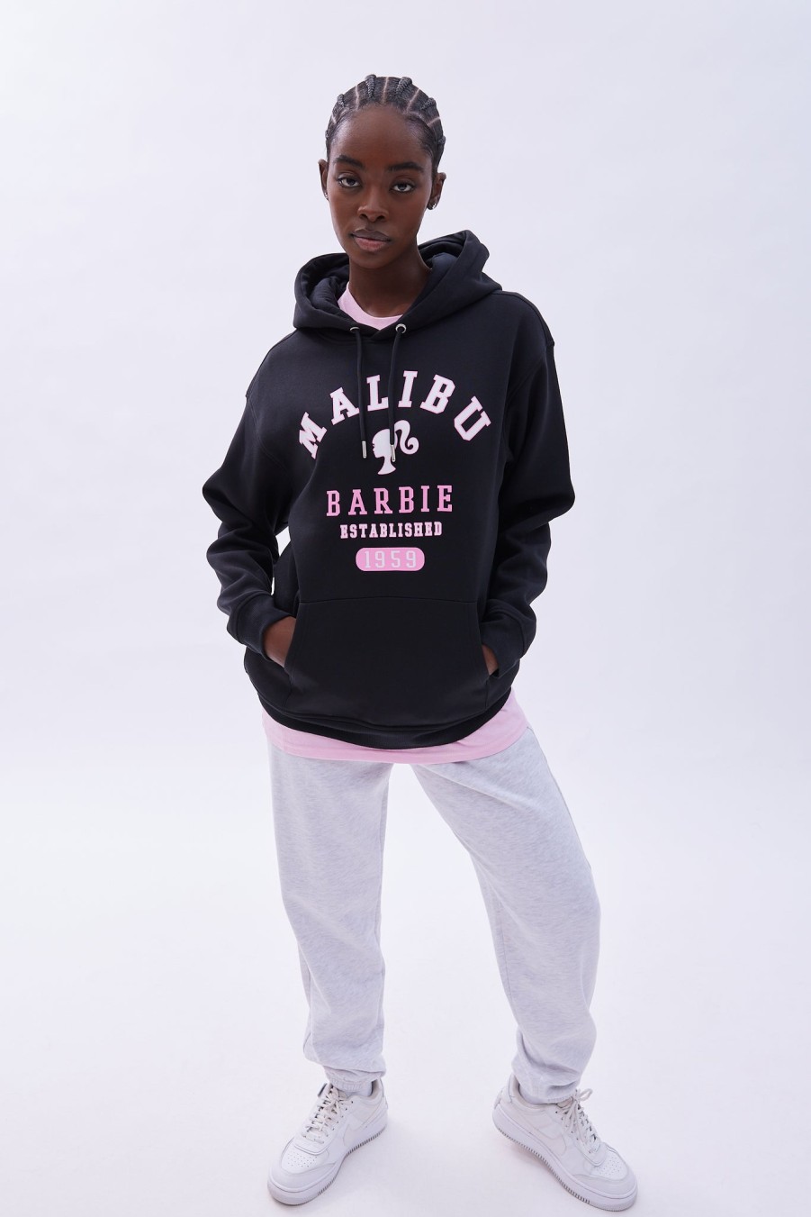 Aux Femmes Aéropostale Sweats A Capuche + Sweat-Shirts | Barbie Malibu - Sweat A Capuche Surdimensionne Avec Motif Graphique Noir