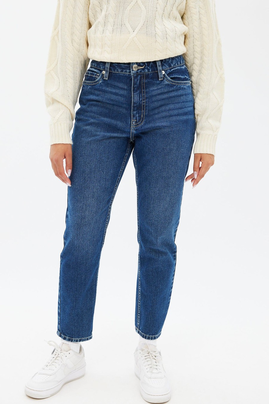 Aux Femmes Aéropostale Jeans | Jean Mom Taille Haute Aero Premium Air Bleu Denim Fonce