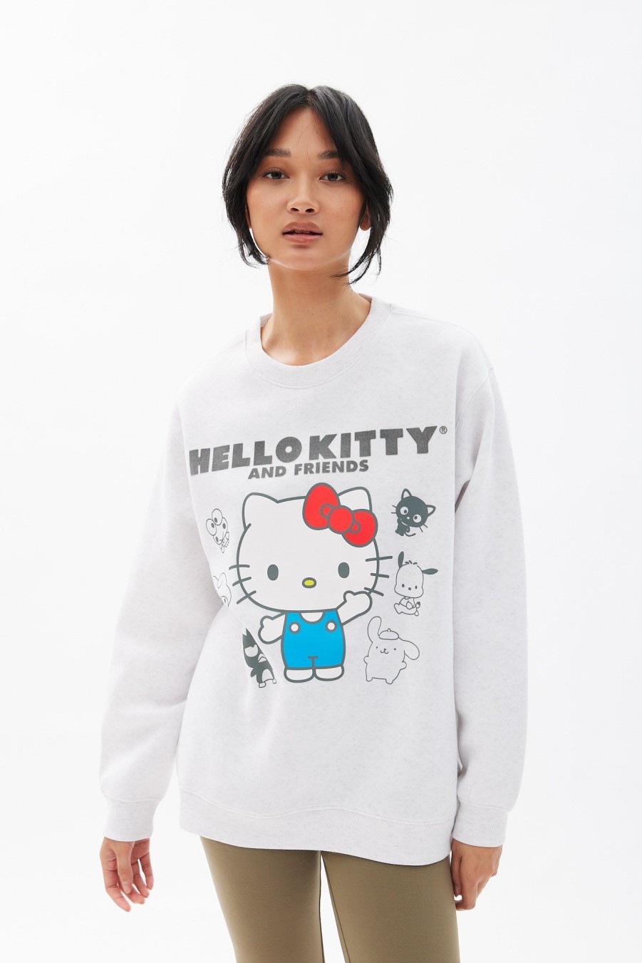 Aux Femmes Aéropostale Sweats A Capuche + Sweat-Shirts | Sweat-Shirt Oversize A Col Ras Du Cou Avec Motif Hello Kitty Et Ses Amis Gris