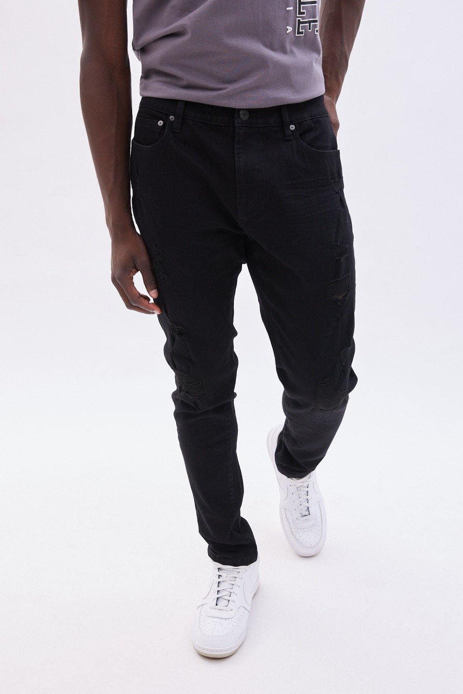 Pour Des Hommes Aéropostale | Jean Skinny Aero Athletic Dechire Et Repare Noir