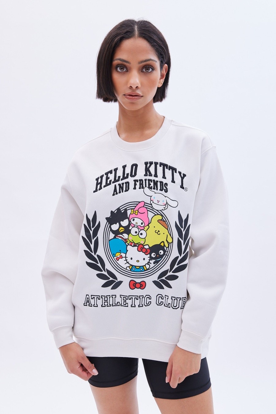 Aux Femmes Aéropostale Sweats A Capuche + Sweat-Shirts | Hello Kitty And Friends Athletic Club Sweat-Shirt Surdimensionne A Col Ras Du Cou Creme