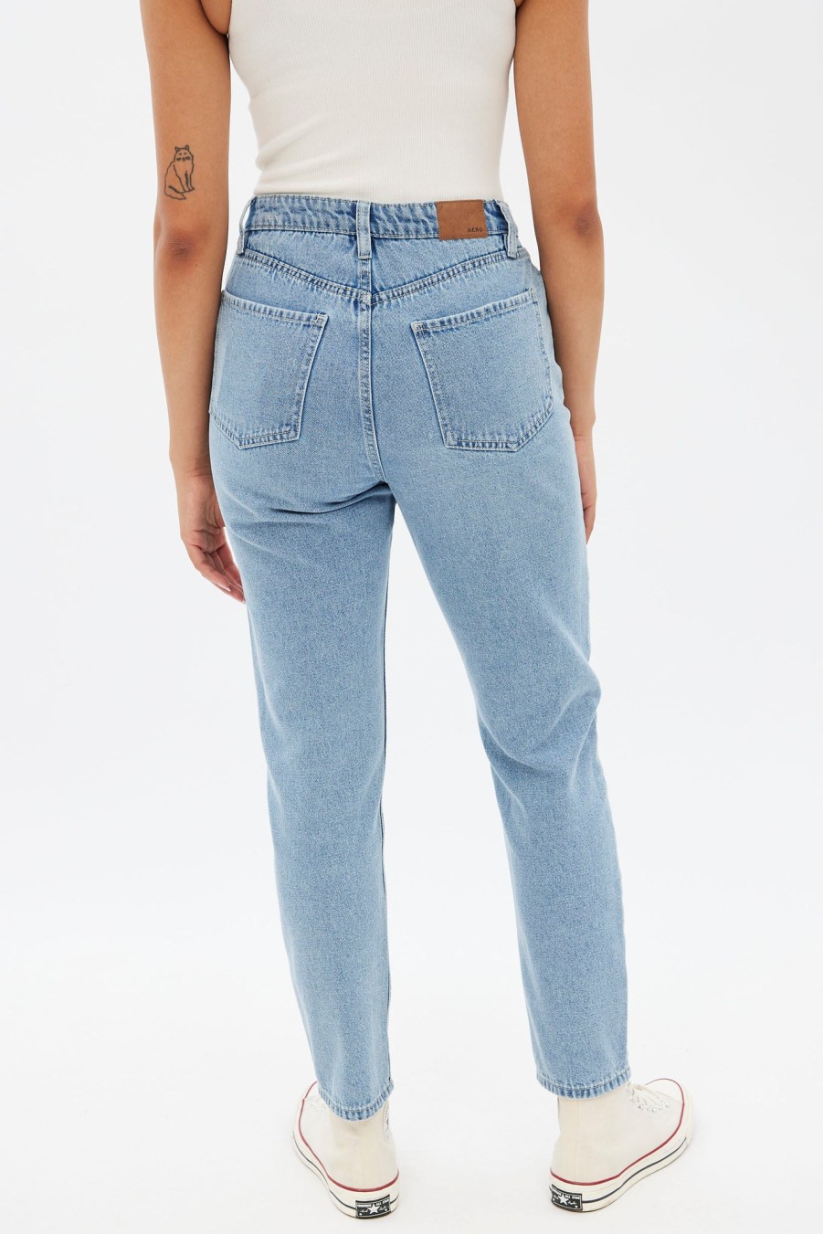 Aux Femmes Aéropostale | Jean Mom Taille Haute Aero Premium Air Bleu Denim Moyen