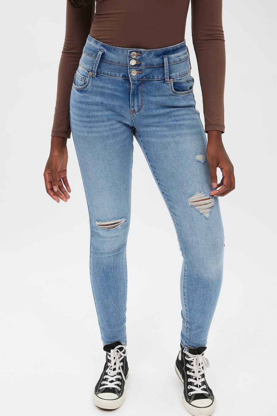 Aux Femmes Notes bleues | Jegging Taille Tres Haute Bleu Denim Moyen