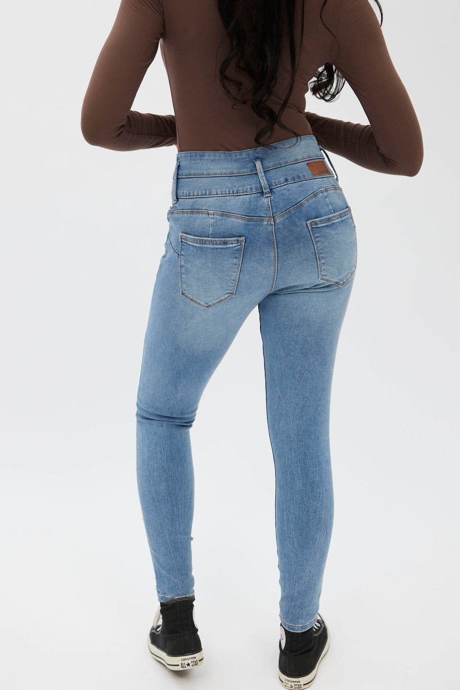 Aux Femmes Notes bleues | Jegging Taille Tres Haute Bleu Denim Moyen