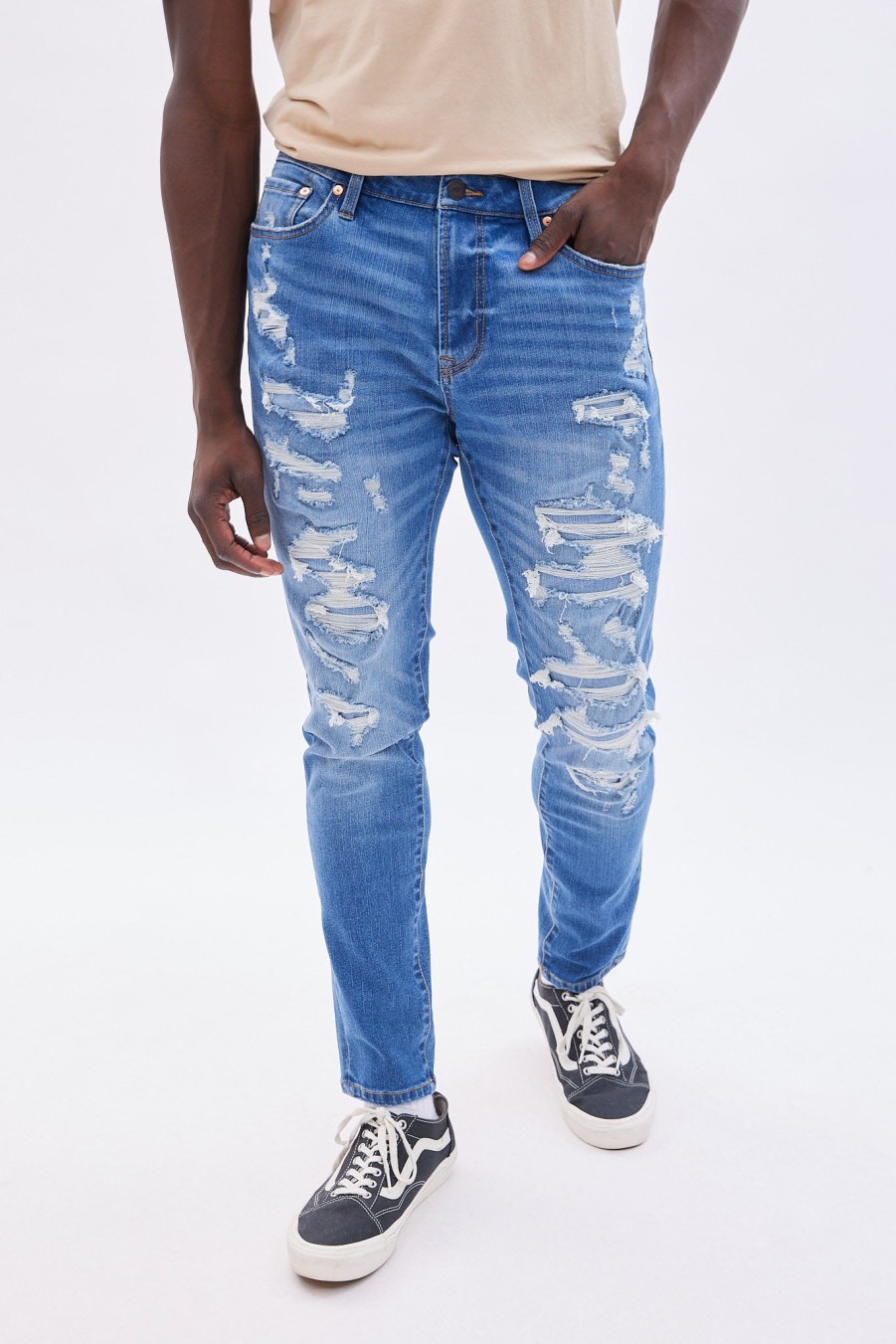 Pour Des Hommes Aéropostale Jeans | Jean Skinny Athletique Aero Rip And Repair Bleu