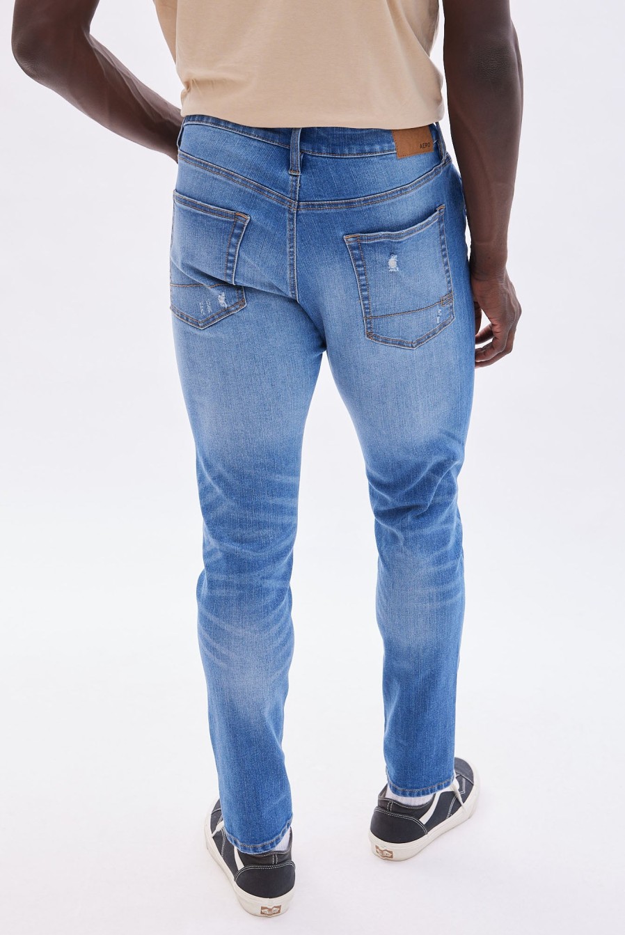 Pour Des Hommes Aéropostale Jeans | Jean Skinny Athletique Aero Rip And Repair Bleu