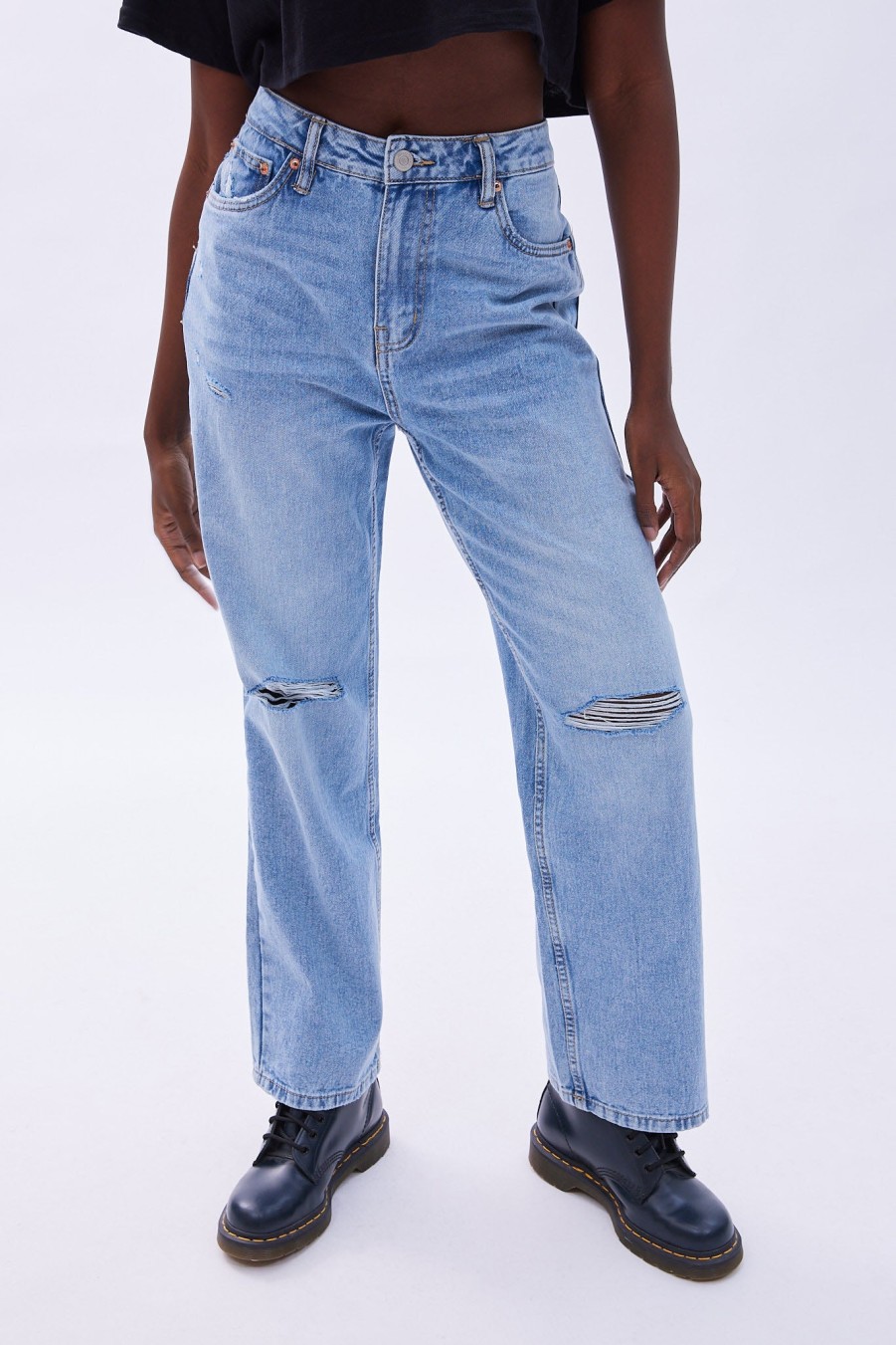 Aux Femmes Aéropostale Jeans | Jean Mom Baggy Taille Tres Haute Aero Premium Air Bleu Denim Clair