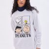 Aux Femmes Aéropostale Culture Pop | Peanuts Snoopy - Sweat-Shirt Surdimensionne A Col Ras Du Cou Et Graphique Gris