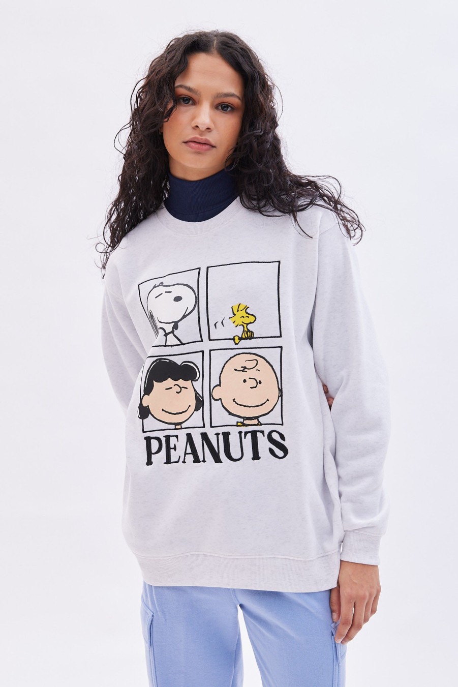 Aux Femmes Aéropostale Culture Pop | Peanuts Snoopy - Sweat-Shirt Surdimensionne A Col Ras Du Cou Et Graphique Gris