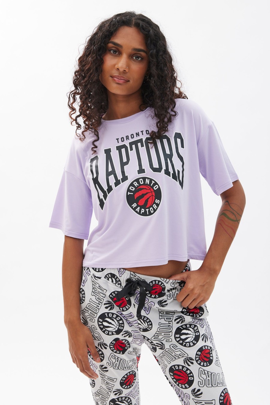 Aux Femmes Aéropostale Ensembles | Ensemble Pyjama En Velours Imprime Des Raptors De Toronto Gris