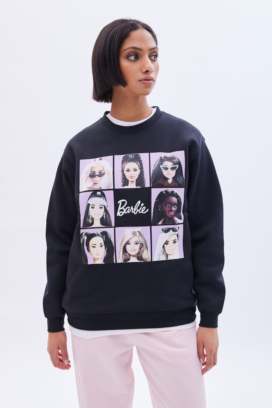 Aux Femmes Aéropostale Sweats A Capuche + Sweat-Shirts | Sweat-Shirt Surdimensionne A Col Rond Et Graphique Barbie Noir