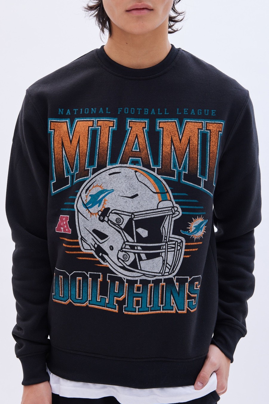 Pour Des Hommes Aéropostale Des Sports | Sweat-Shirt Ras Du Cou Graphique Des Dolphins De Miami Noir