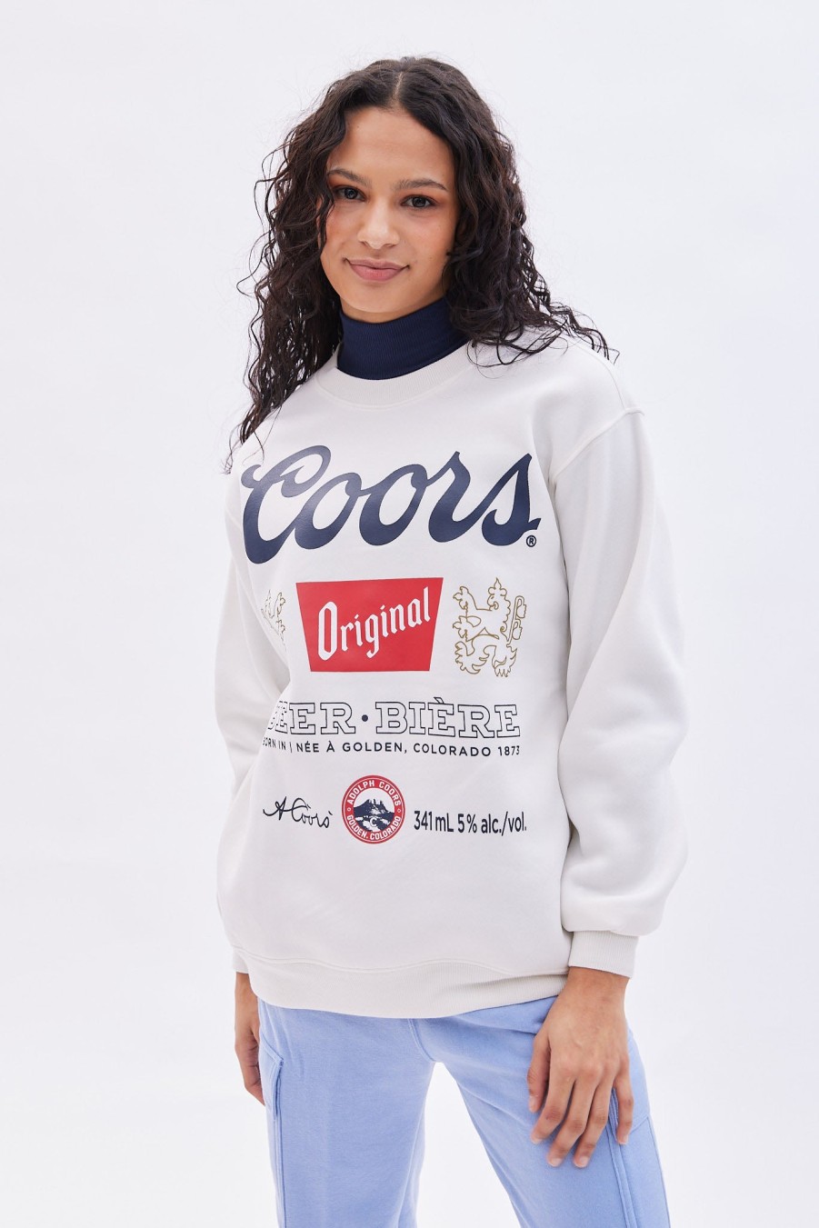 Aux Femmes Aéropostale Sweats A Capuche + Sweat-Shirts | Sweat-Shirt Surdimensionne A Col Rond Et Graphique Coors Light Creme