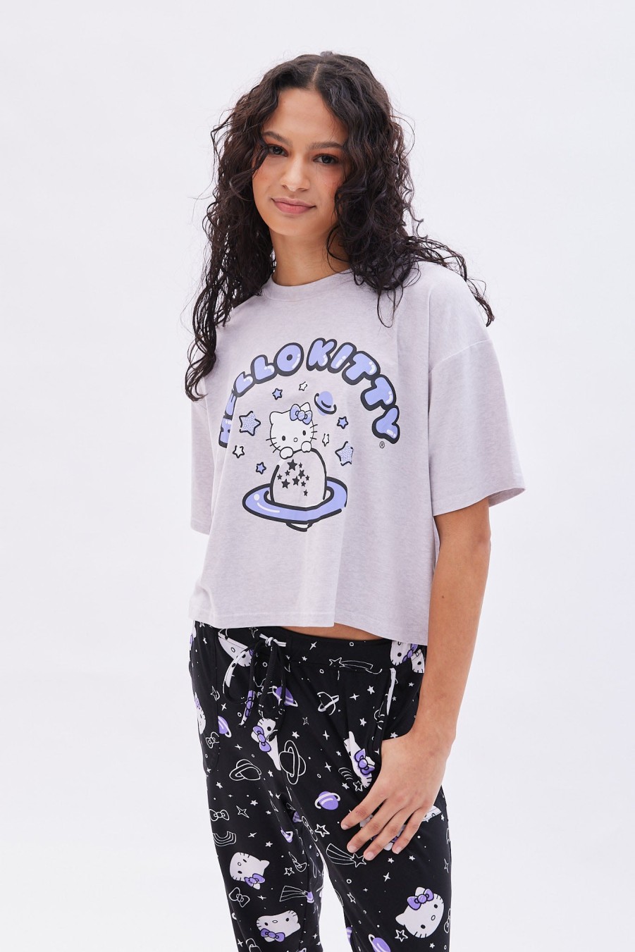 Aux Femmes Aéropostale Ensembles | Ensemble Pyjama Super Doux A Imprime Espace Hello Kitty Noir