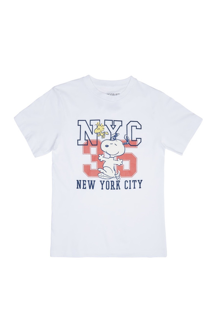 Aux Femmes Notes bleues T-Shirts Graphiques | Peanuts Snoopy New York City 35 T-Shirt Petit Ami Graphique Blanc