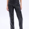 Aux Femmes Notes bleues Cargos + Parachute | Pantalon Cargo Droit Taille Haute En Similicuir Noir