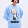 Aux Femmes Aéropostale Culture Pop | Peanuts Snoopy Besties Sweat-Shirt Surdimensionne A Col Ras Du Cou Bleu