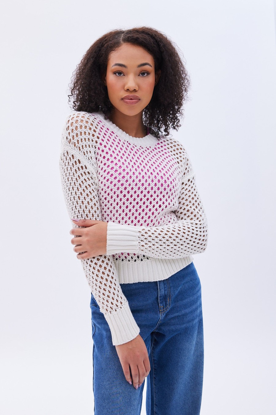 Aux Femmes Notes bleues Pulls + Cardigans | Pull A Col Rond En Crochet