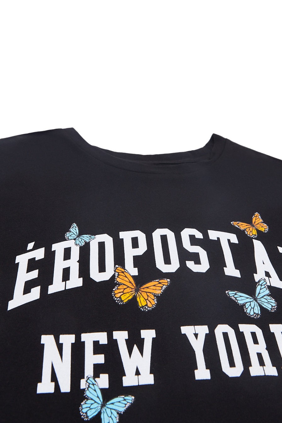 Aux Femmes Aéropostale Aeropostale | T-Shirt Boyfriend Graphique Aeropostale New York Papillons Noir