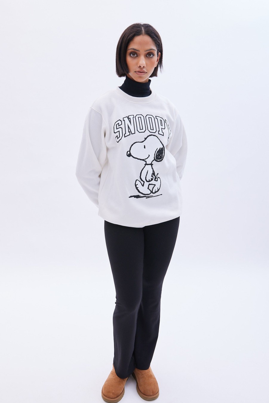 Aux Femmes Aéropostale Sweats A Capuche + Sweat-Shirts | Peanuts Snoopy - Sweat-Shirt Surdimensionne A Col Ras Du Cou Et Graphique Creme