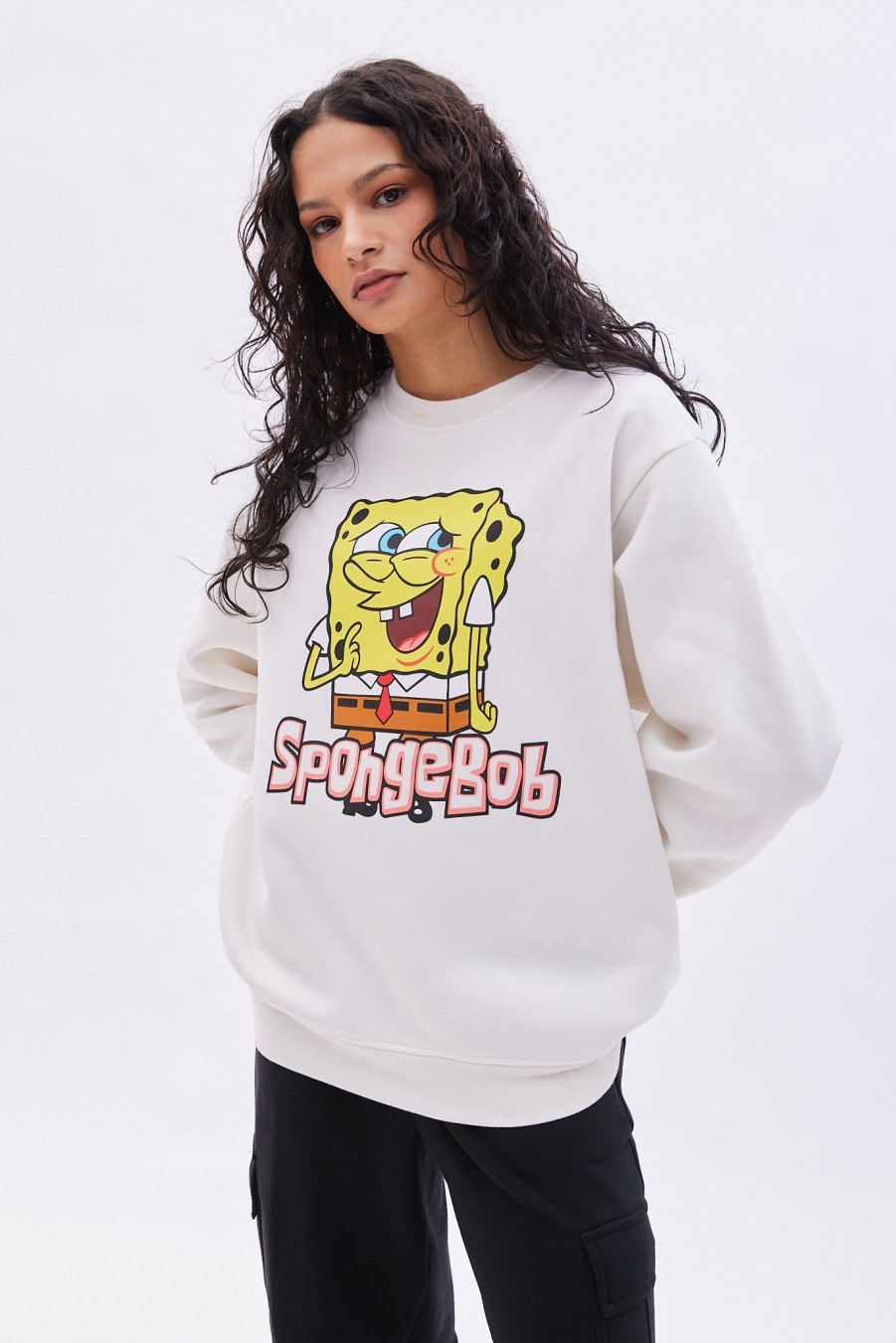 Aux Femmes Aéropostale Culture Pop | Sweat-Shirt Surdimensionne A Col Ras Du Cou Graphique Bob L'Eponge Creme