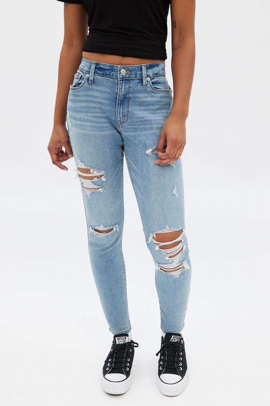 Aux Femmes Aéropostale | Jegging Aero Tres Extensible A Taille Mi-Haute Bleu Denim Moyen