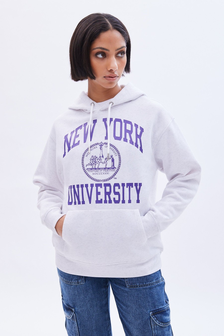 Aux Femmes Aéropostale Sweats A Capuche + Sweat-Shirts | Sweat A Capuche Surdimensionne A Imprime Graphique De L'Universite De New York Gris