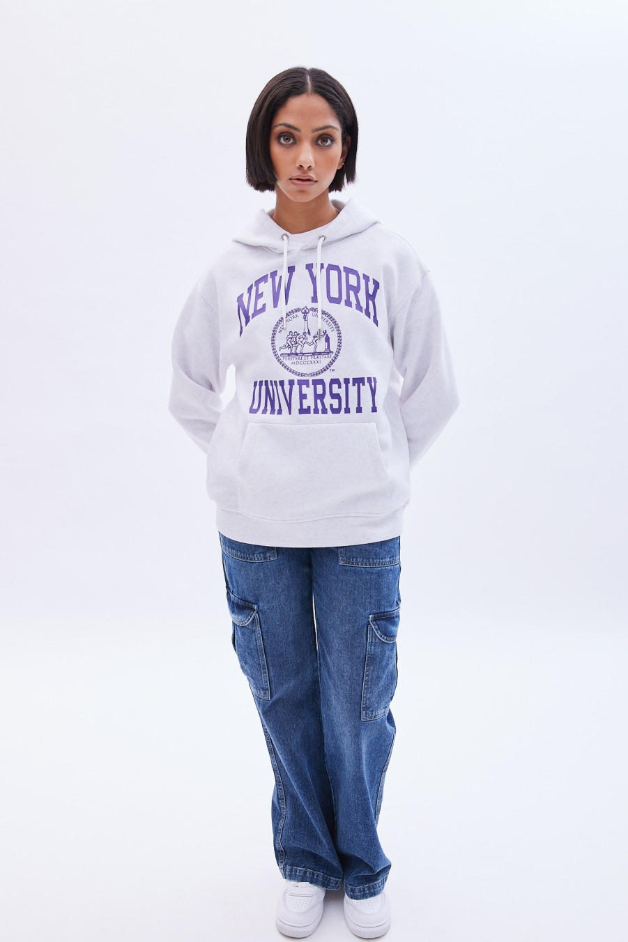 Aux Femmes Aéropostale Sweats A Capuche + Sweat-Shirts | Sweat A Capuche Surdimensionne A Imprime Graphique De L'Universite De New York Gris