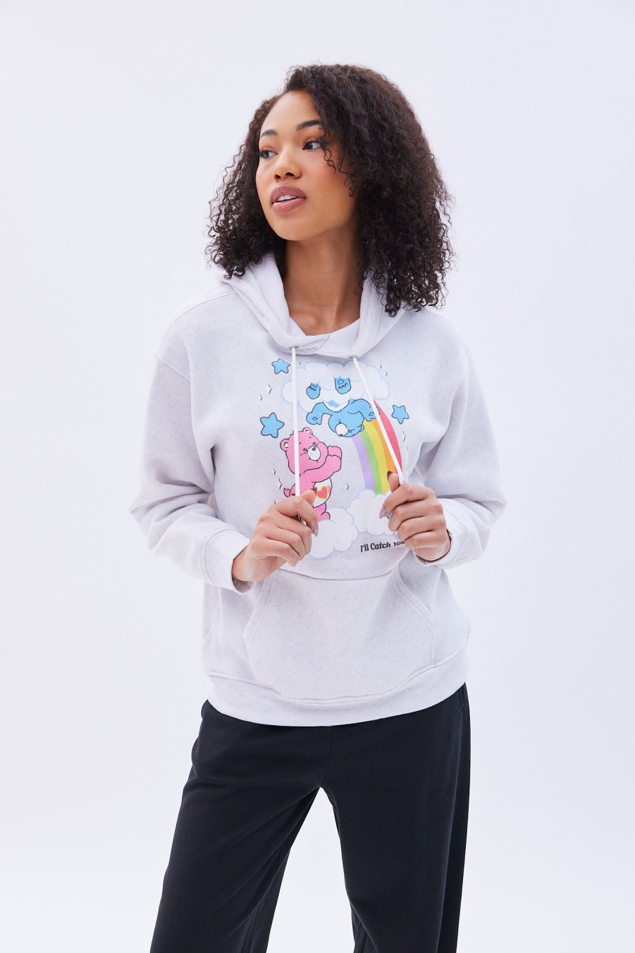 Aux Femmes Aéropostale Culture Pop | Sweat A Capuche Oversize A Motif Care Bears Gris