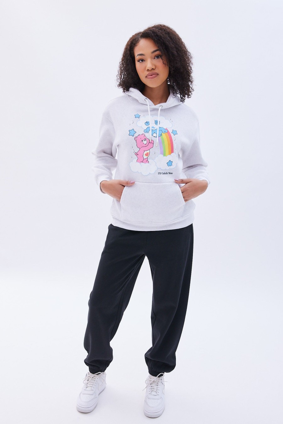 Aux Femmes Aéropostale Culture Pop | Sweat A Capuche Oversize A Motif Care Bears Gris