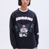 Aux Femmes Aéropostale Sweats A Capuche + Sweat-Shirts | Sweat-Shirt Oversize A Col Ras Du Cou Graphique Hello Kitty Kuromi Noir