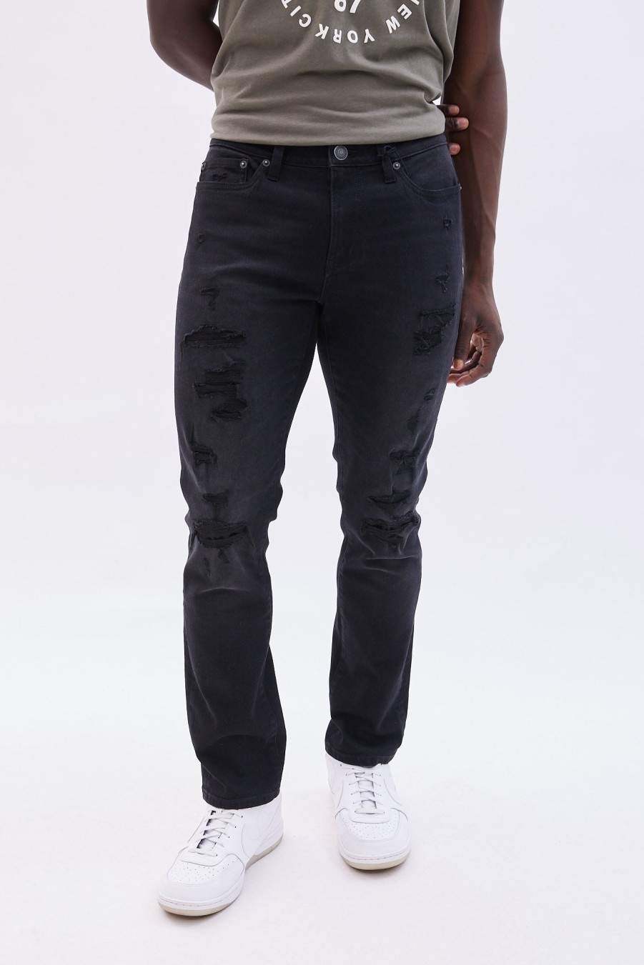 Pour Des Hommes Notes bleues Jeans | Jean Slim Dechire Et Repare Zane Noir