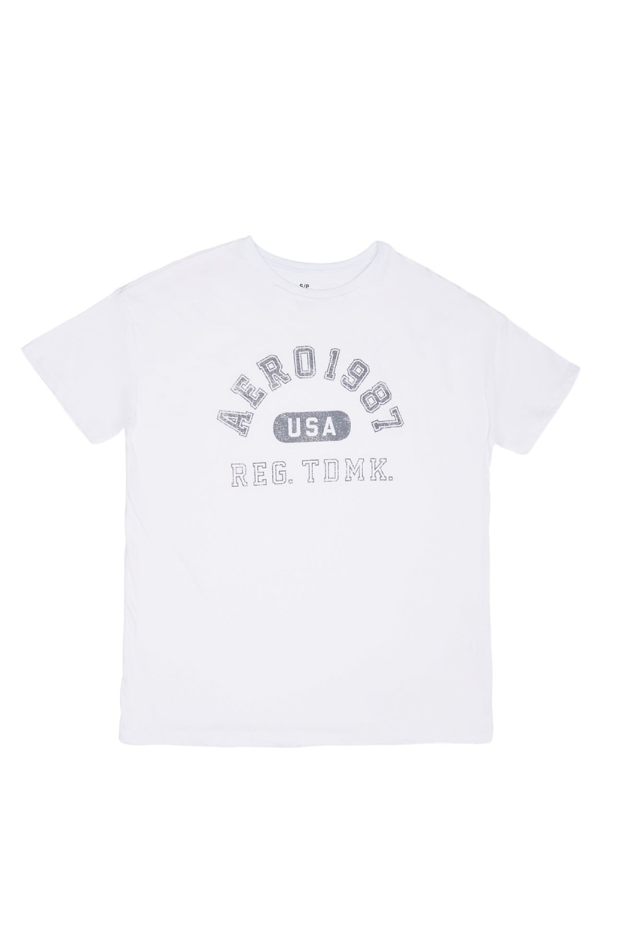 Aux Femmes Aéropostale Aeropostale | T-Shirt Petit Ami Graphique Aero 1987 Usa Blanc