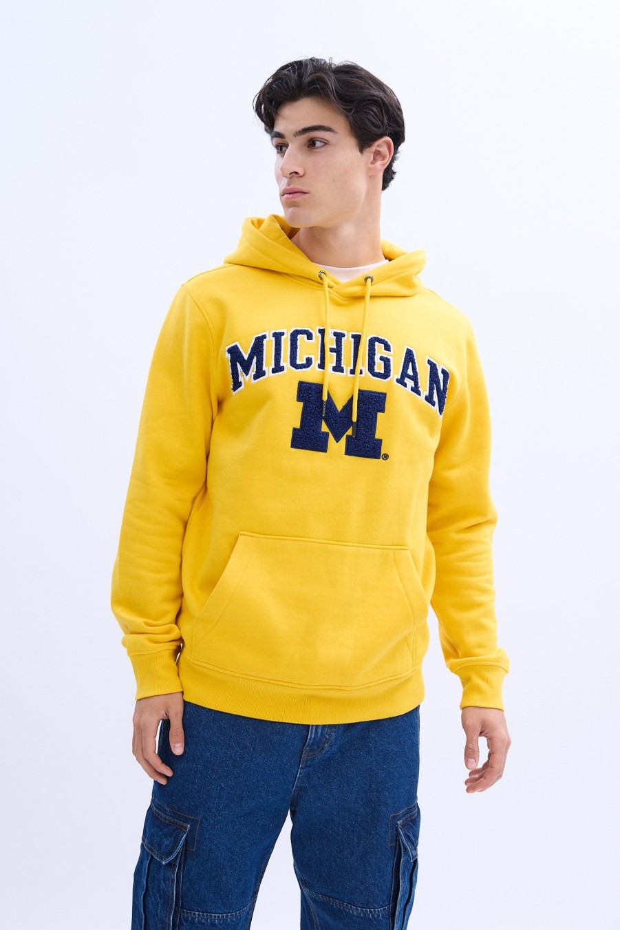 Pour Des Hommes Aéropostale Universite | Michigan M Graphique Sweat A Capuche Epais Or