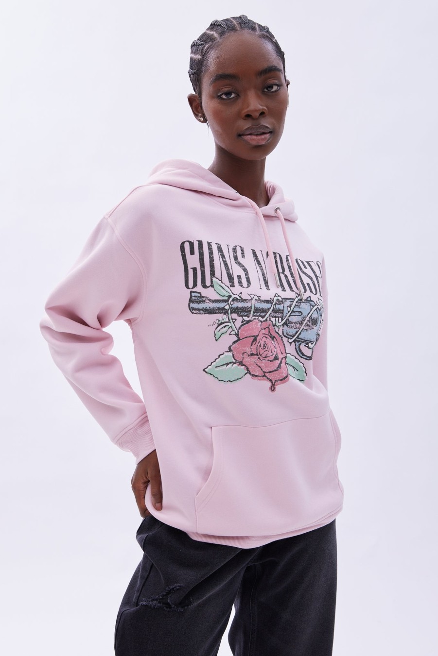 Aux Femmes Aéropostale Sweats A Capuche + Sweat-Shirts | Guns N' Roses - Sweat A Capuche Surdimensionne Avec Motif Graphique Rose Clair