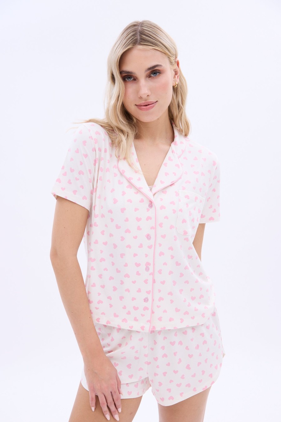 Aux Femmes Notes bleues Pyjamas | Chemise De Pyjama Boutonnee Sur Le Devant A Manches Courtes Ultra Douce