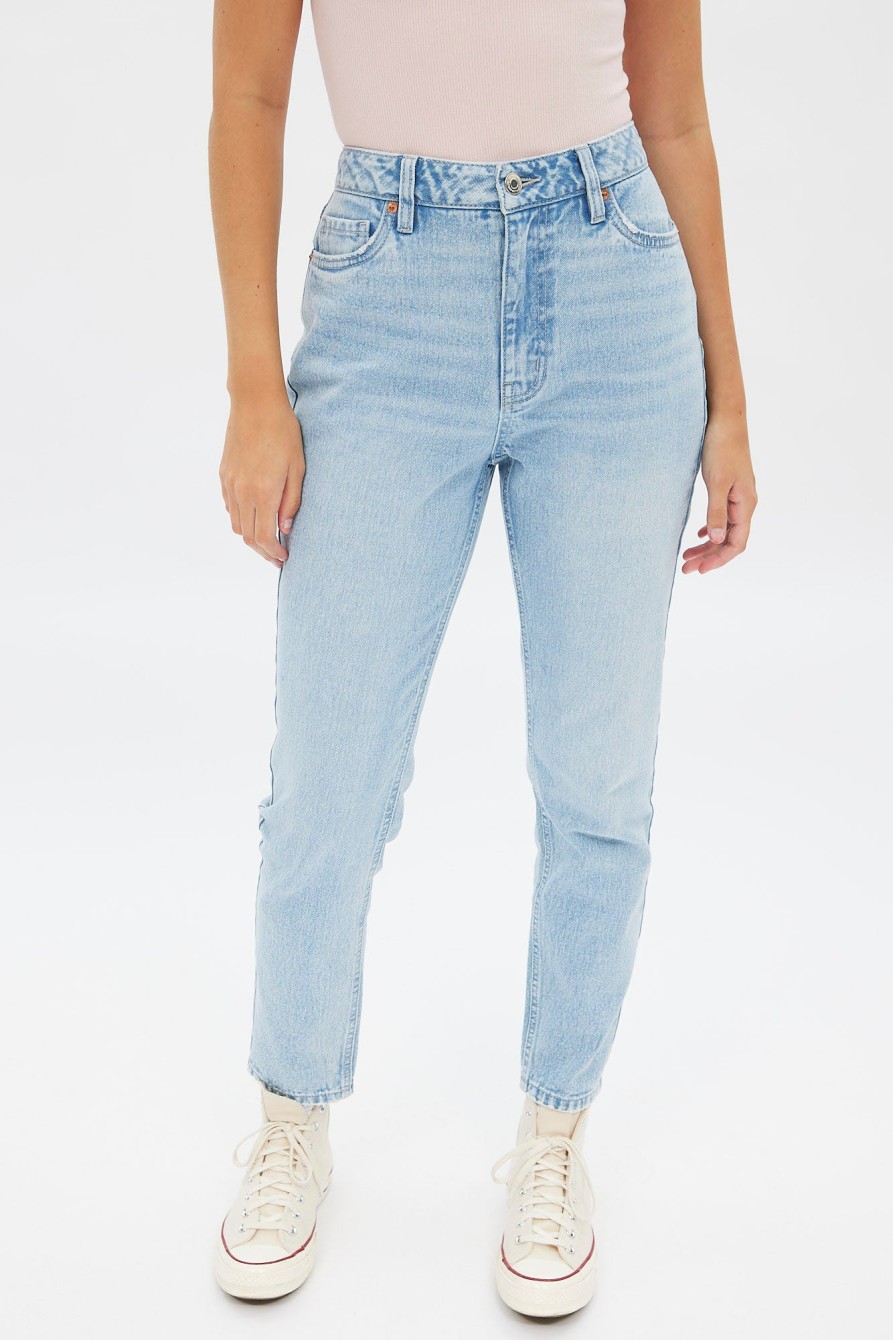 Aux Femmes Aéropostale Jeans | Jean Mom Taille Haute Aero Premium Air Bleu Denim Clair