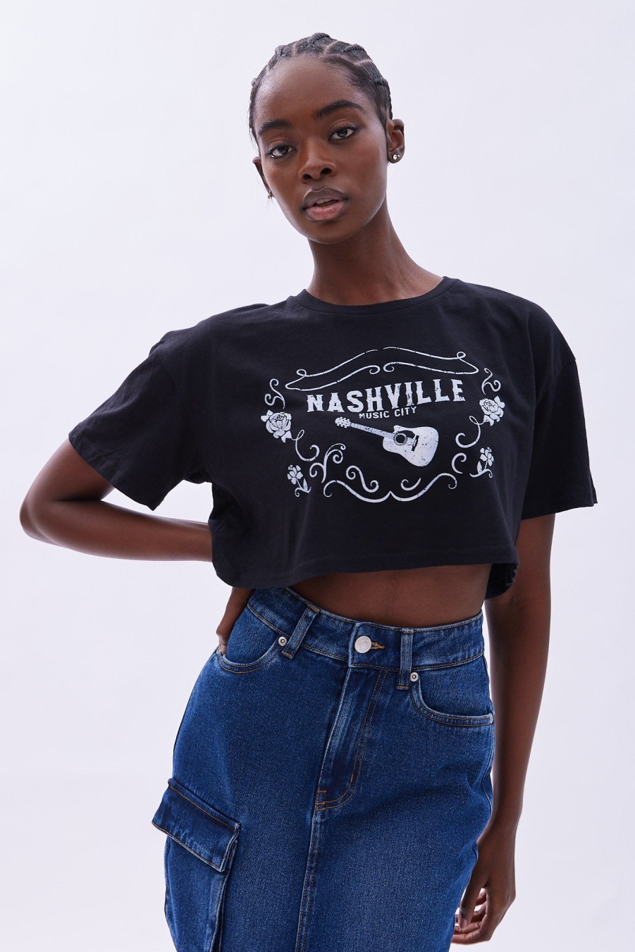 Aux Femmes Notes bleues Destination | T-Shirt Court Graphique Nashville Noir